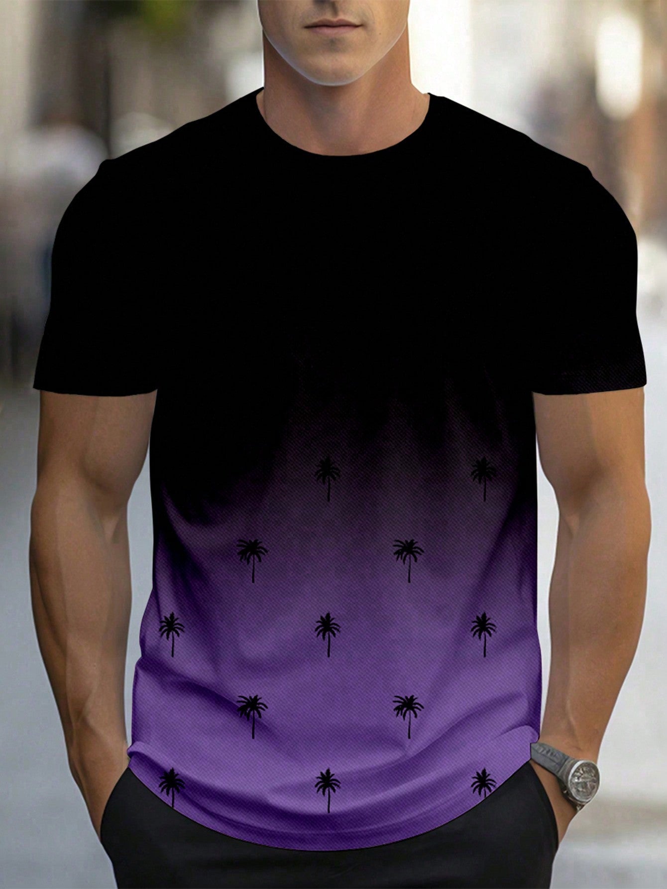 Men's Casual Gradient Print Short-Sleeve T-Shirt for Summer