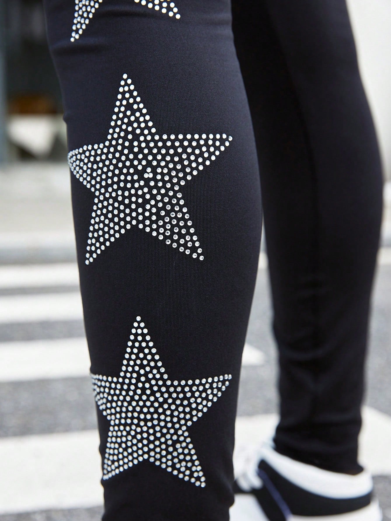 Tween Girl High-Elasticity Star-Printed Knitted Leggings - Casual Spring/Fall Wear