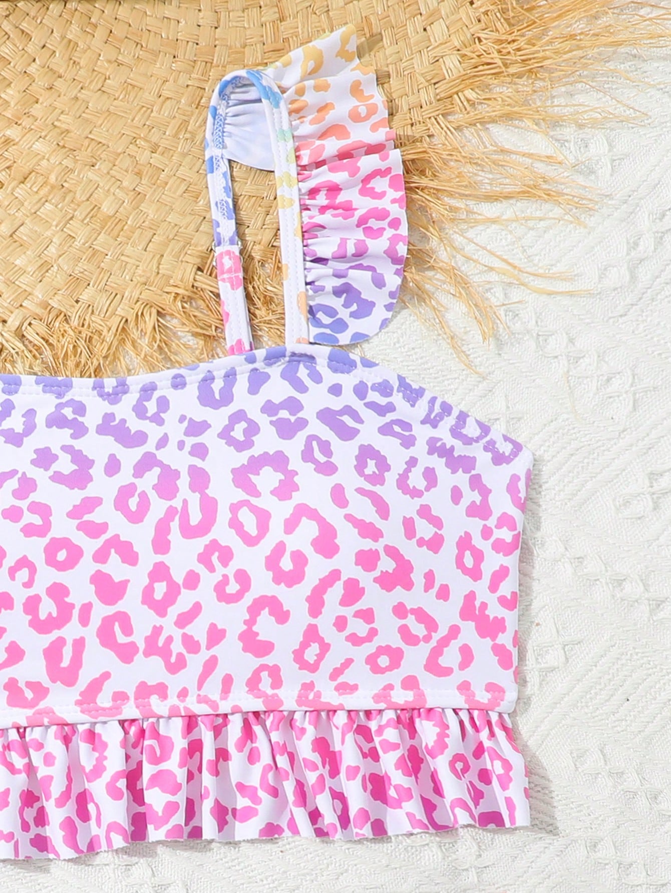 Leopard Print Tween Girl Bikini Set - Ruffle, Wireless, High Stretch, 2 Piece Beachwear
