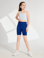 Tween Girl Navy Blue Athletic Yoga Biker Shorts - Seamless, Elastic Waist, Slight Stretch