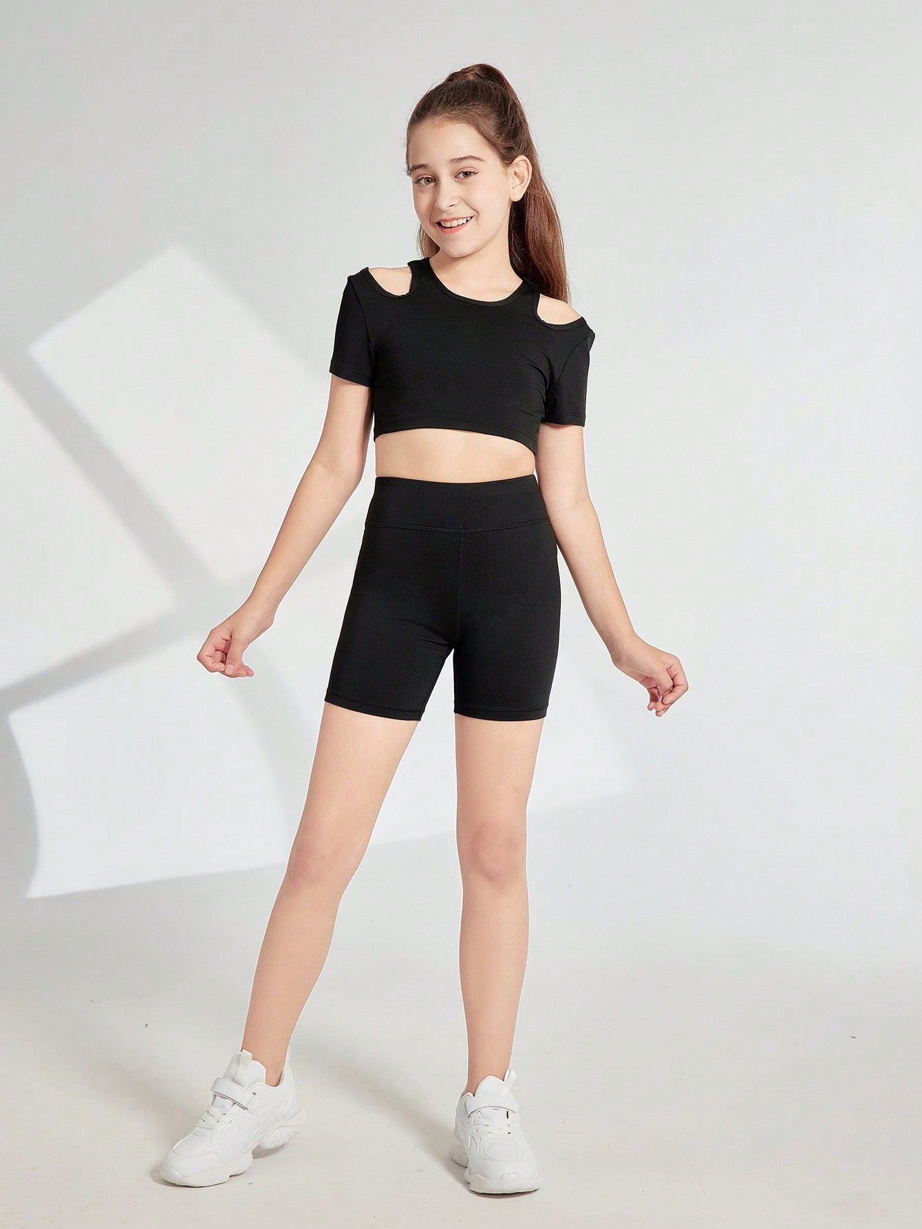 Tween Girl Summer Sports Suit - Hollow Out Design, High Waist, Slim Fit, 2 Piece Set