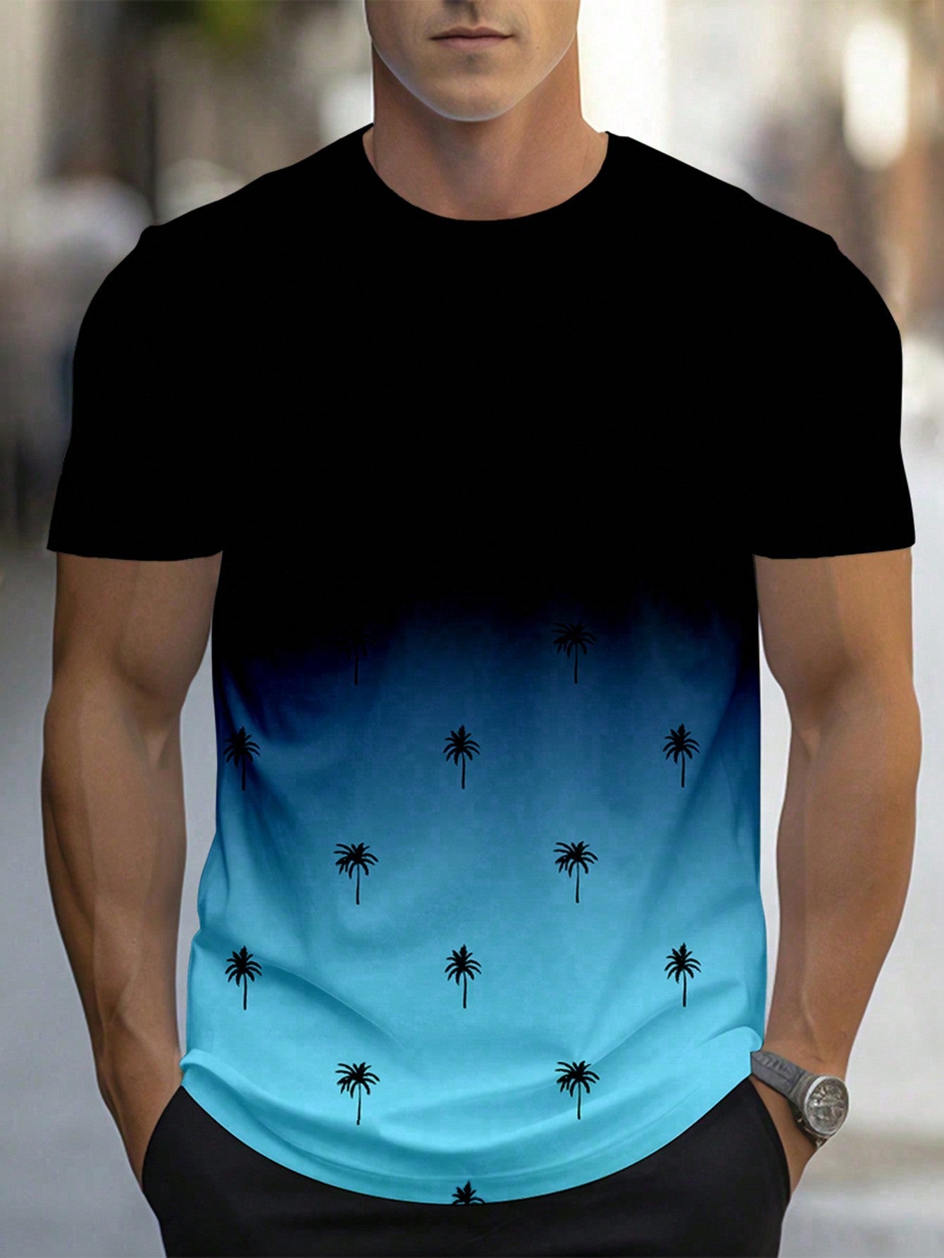 Men's Casual Gradient Print Short-Sleeve T-Shirt for Summer