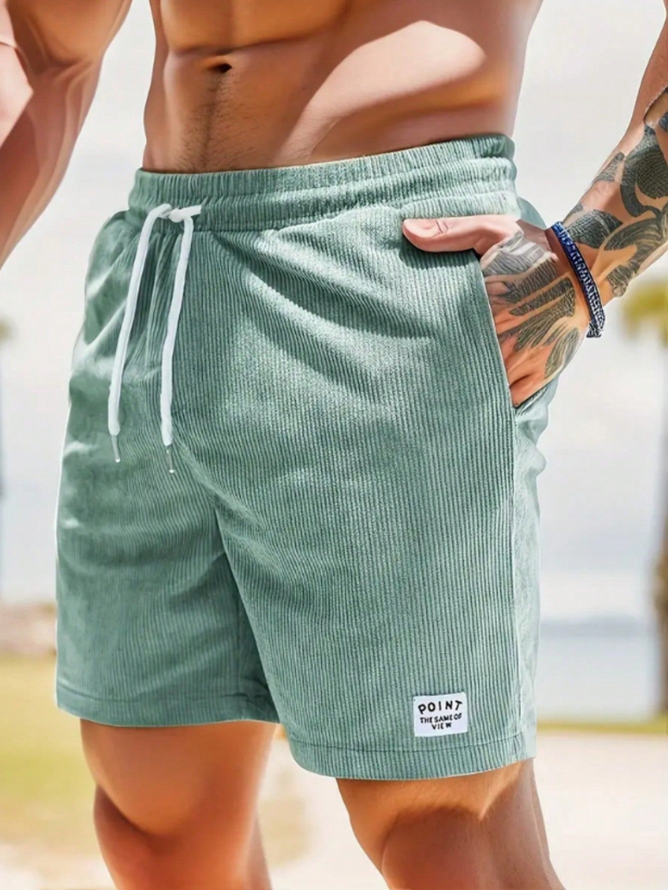 Men's Casual Loose Fit Drawstring Shorts with Pockets - 100% Polyester, Machine Washable