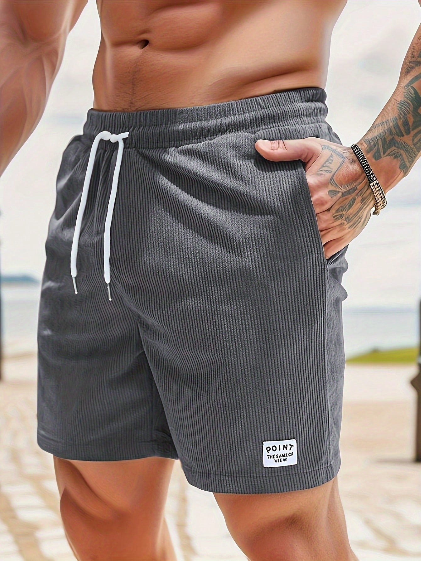 Men's Casual Loose Fit Drawstring Shorts with Pockets - 100% Polyester, Machine Washable