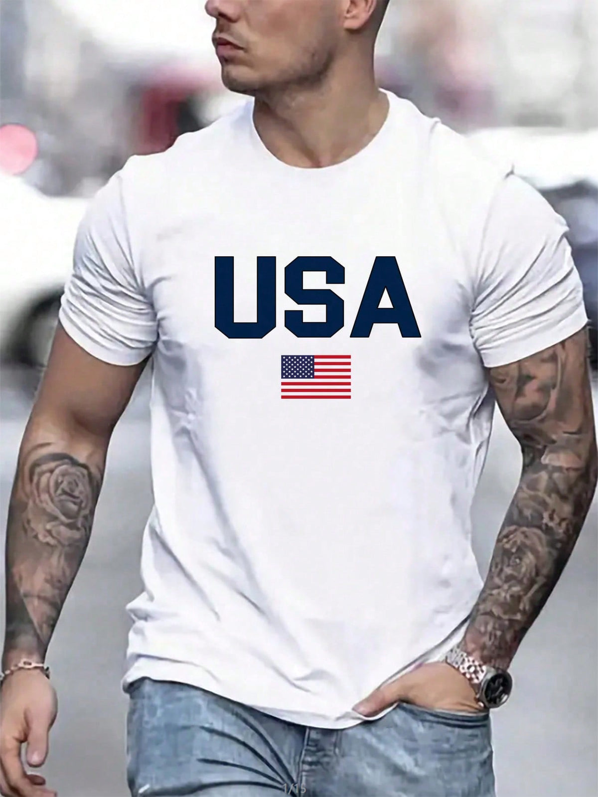 Men's Plus Size American Flag Print Round Neck Short Sleeve T-Shirt