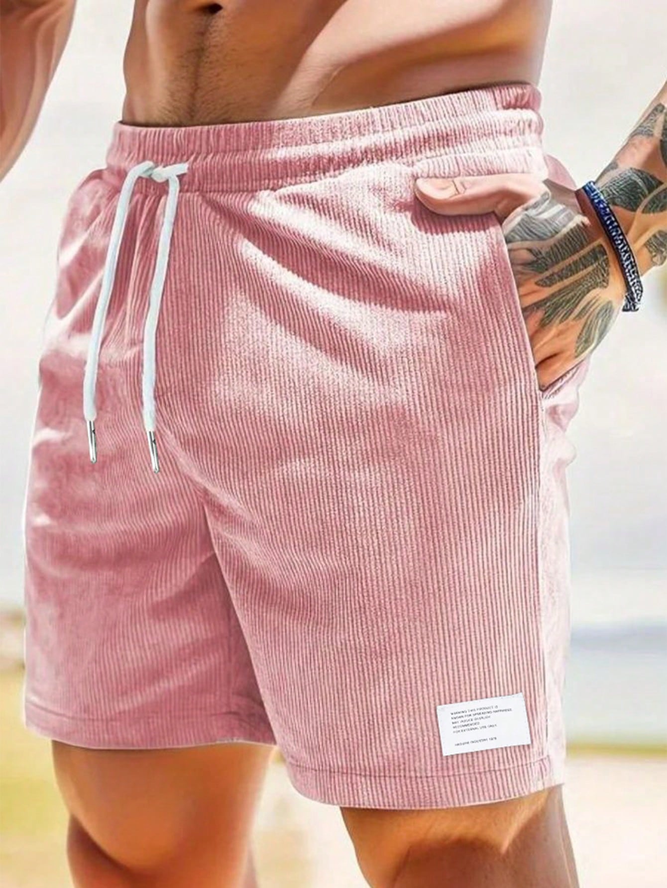 Men's Casual Loose Fit Drawstring Shorts with Pockets - 100% Polyester, Machine Washable