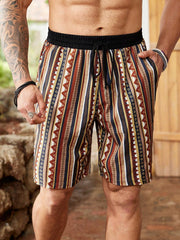 Men's Plus Size Boho Tribal Print Vacation Shorts with Pockets, Drawstring Waist