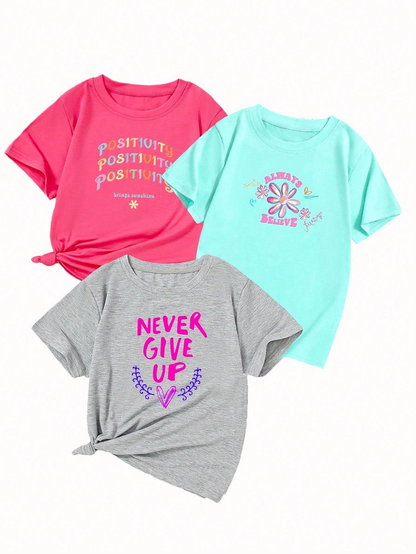 Tween Girl Summer Slogan T-Shirt - Casual, Round Neck, Short Sleeves, Trendy Style