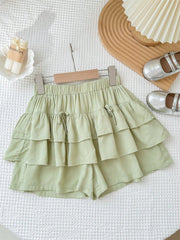 Tween Girl Double Layered Ruffle Hem Mock Skirt Shorts - Cute, Elastic Waist, Loose Fit