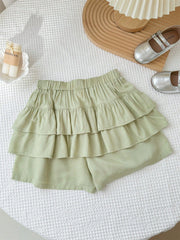 Tween Girl Double Layered Ruffle Hem Mock Skirt Shorts - Cute, Elastic Waist, Loose Fit