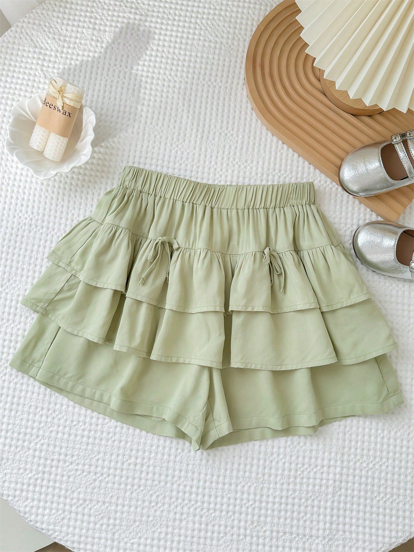 Tween Girl Double Layered Ruffle Hem Mock Skirt Shorts - Cute, Elastic Waist, Loose Fit