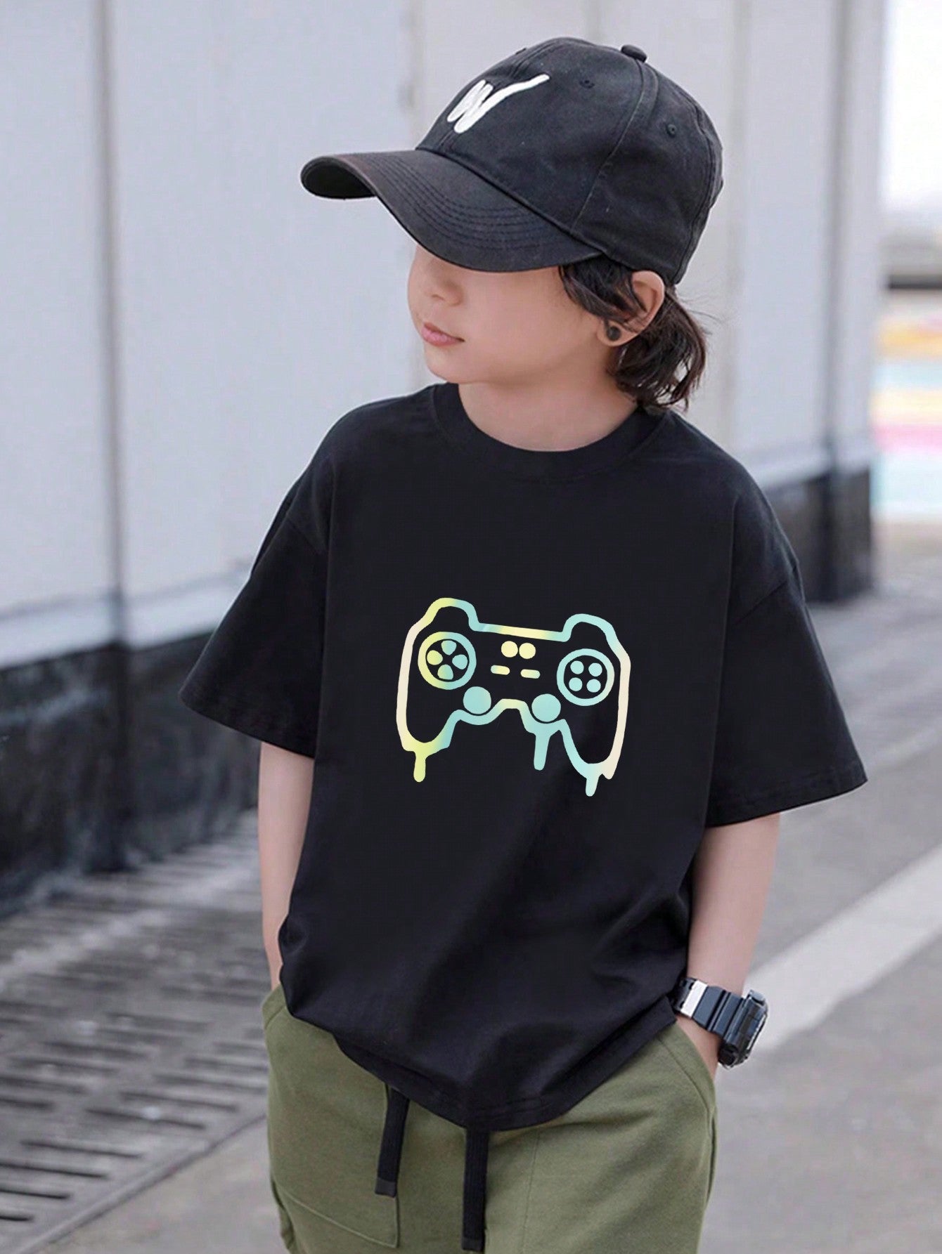 Tween Boy 2024 Summer Gaming T-Shirt - Casual, Graphic, Round Neck, Short Sleeve