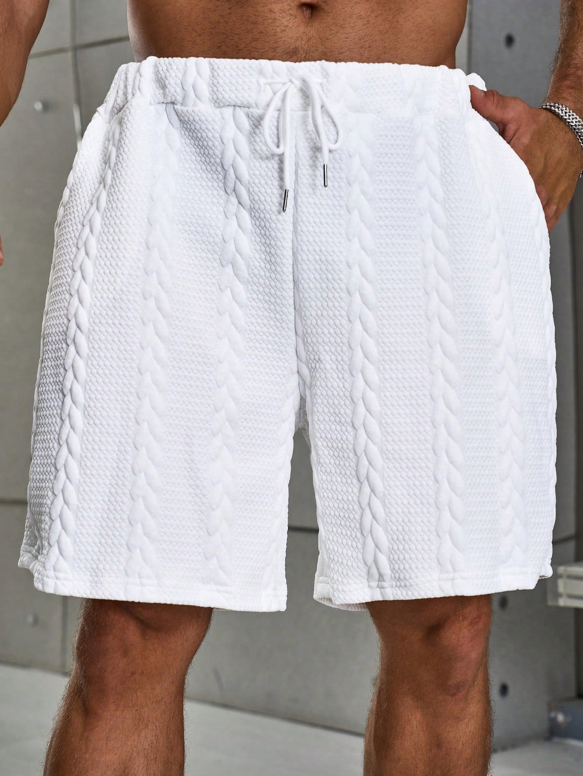 Men's Plus Size White Casual Drawstring Shorts with Pockets - Summer Loose Fit