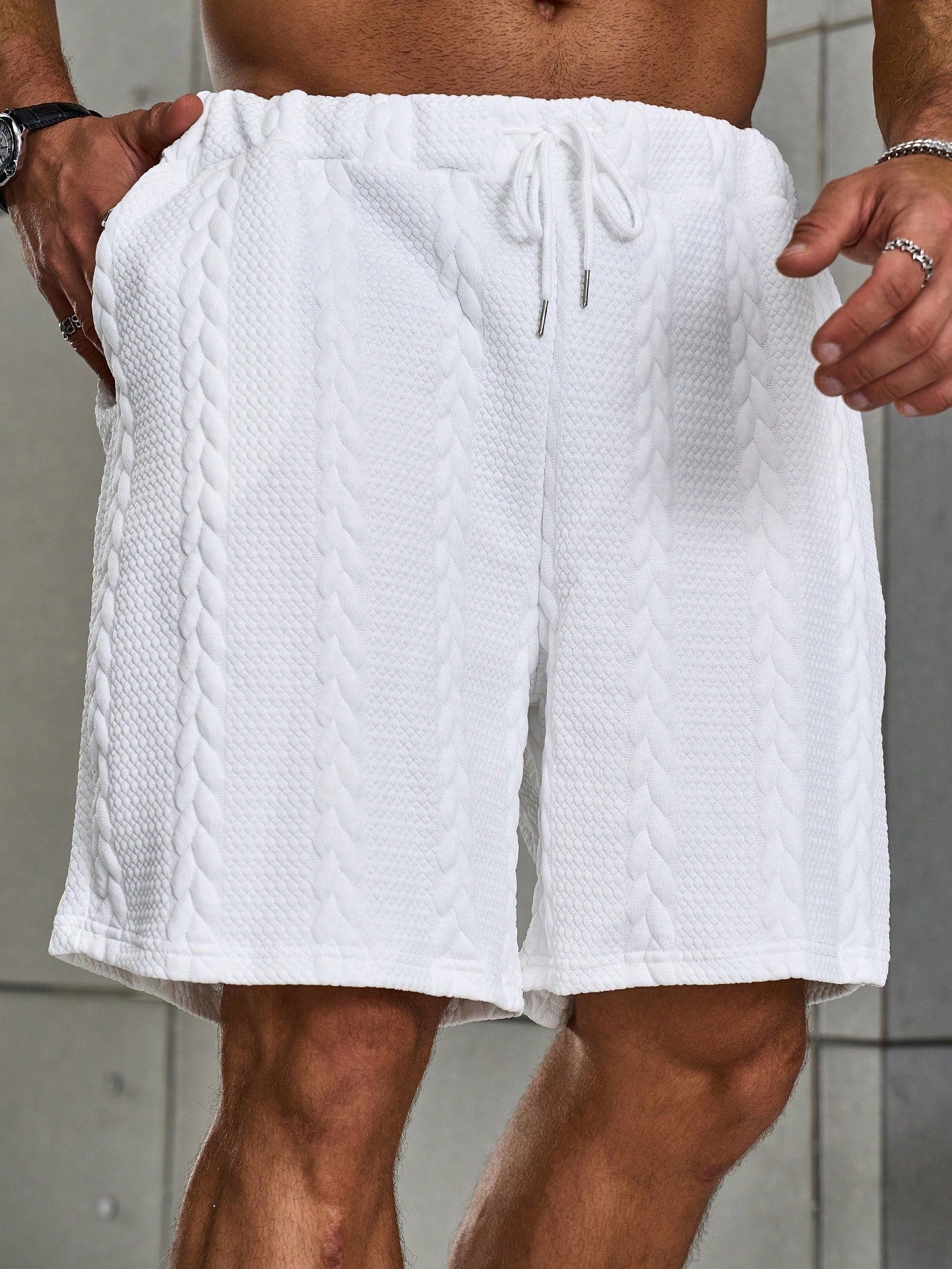 Men's Plus Size White Casual Drawstring Shorts with Pockets - Summer Loose Fit