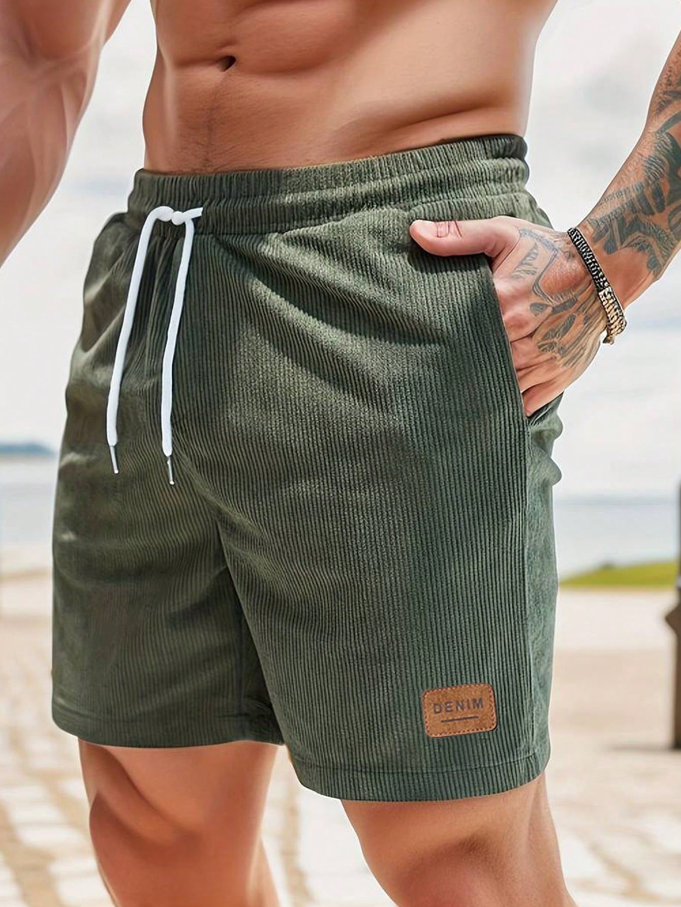 Men's Casual Drawstring Shorts with Pockets - Loose Fit, Solid Color, Summer Style