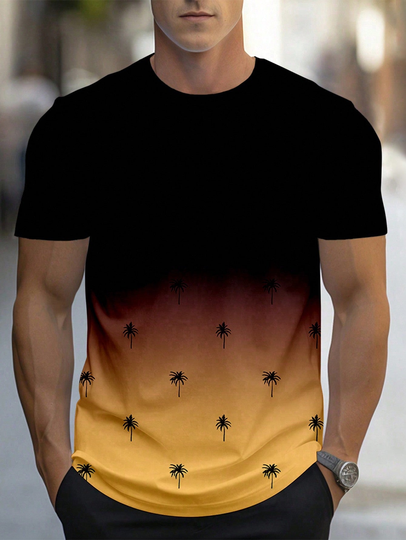 Men's Casual Gradient Print Short-Sleeve T-Shirt for Summer