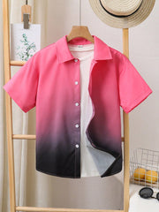 Tween Boys' Gradient Ombre Loose Fit Short Sleeve Casual Shirt with Collar