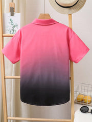 Tween Boys' Gradient Ombre Loose Fit Short Sleeve Casual Shirt with Collar