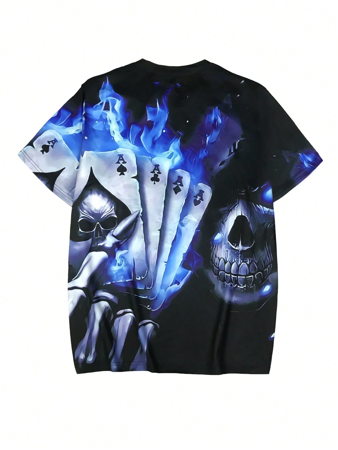 Men's Plus Size Floral Skull Flame Cards Graphic T-Shirt, Summer Short Sleeve