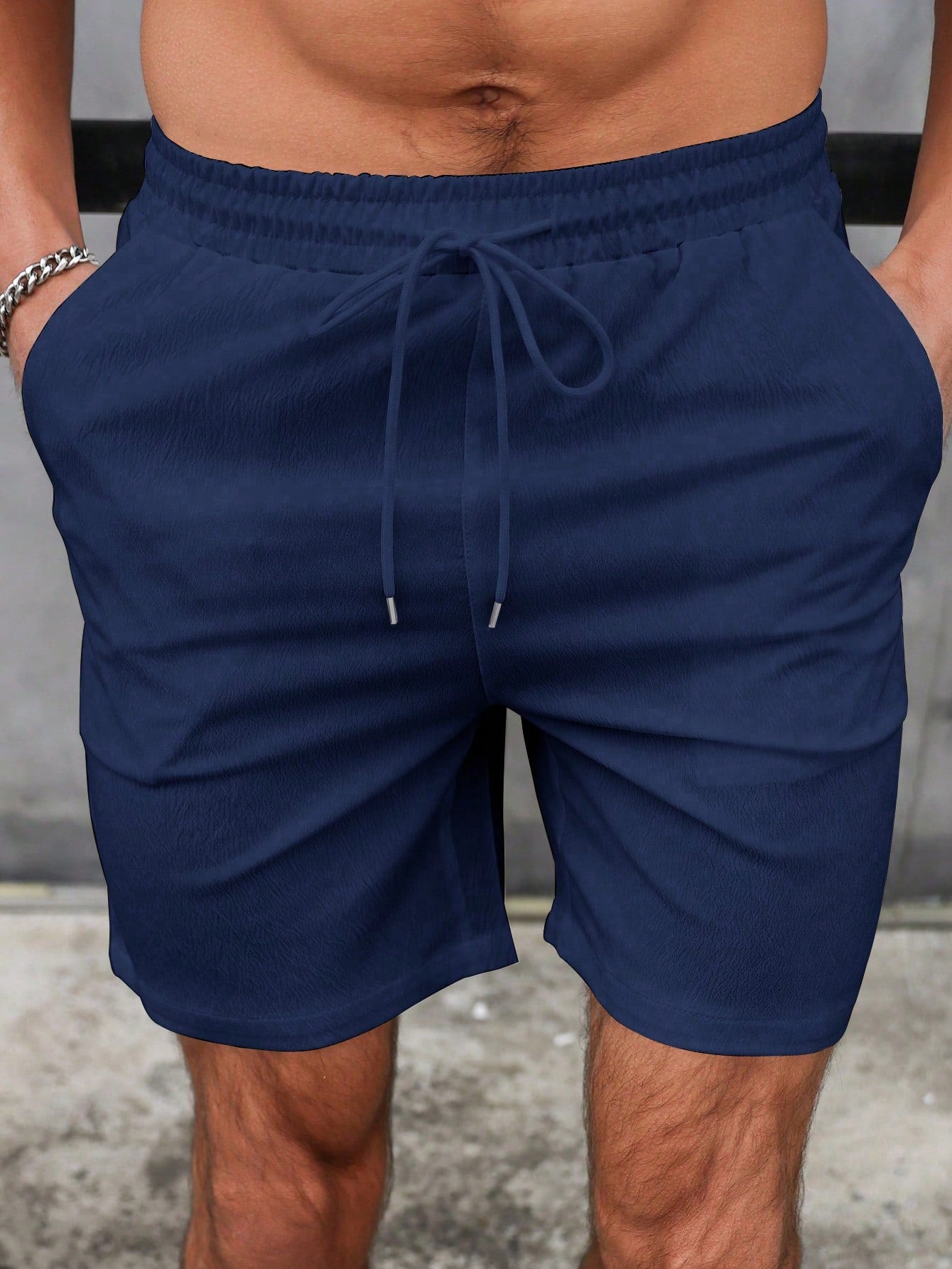 Men's Casual Drawstring Shorts with Pockets - Solid Color, Loose Fit, Polyester