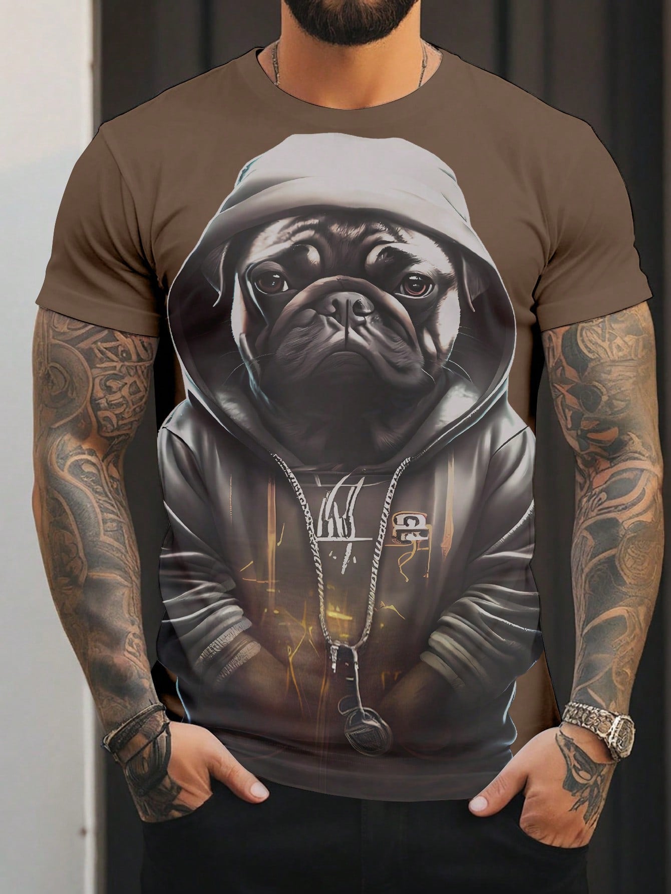 Men's Plus Size Dog Print Round Neck Short Sleeve Casual T-Shirt