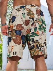 Men's Plus Size Boho Printed Drawstring Shorts with Pockets - All Over Print, Stretch Fabric