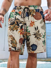 Men's Plus Size Boho Printed Drawstring Shorts with Pockets - All Over Print, Stretch Fabric