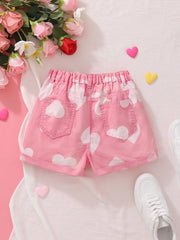 Tween Girl Dopamine Pink Heart Denim Skort - Wide Leg, Pockets, Zipper Fly