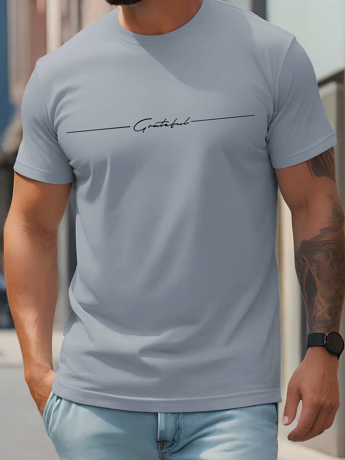 Men's Casual Slim Fit Letter Graphic Tee, Drop Shoulder, Half Sleeve