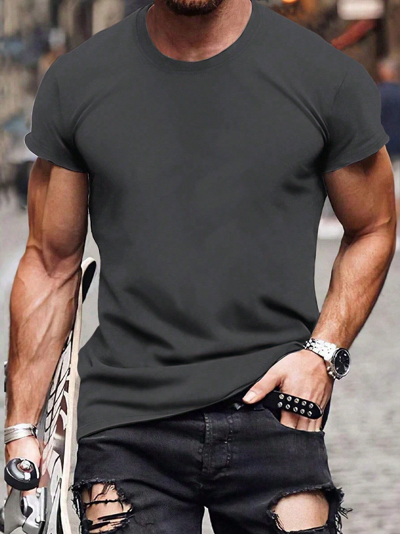 Men's Casual Solid Round Neck Short Sleeve T-Shirt, Regular Fit