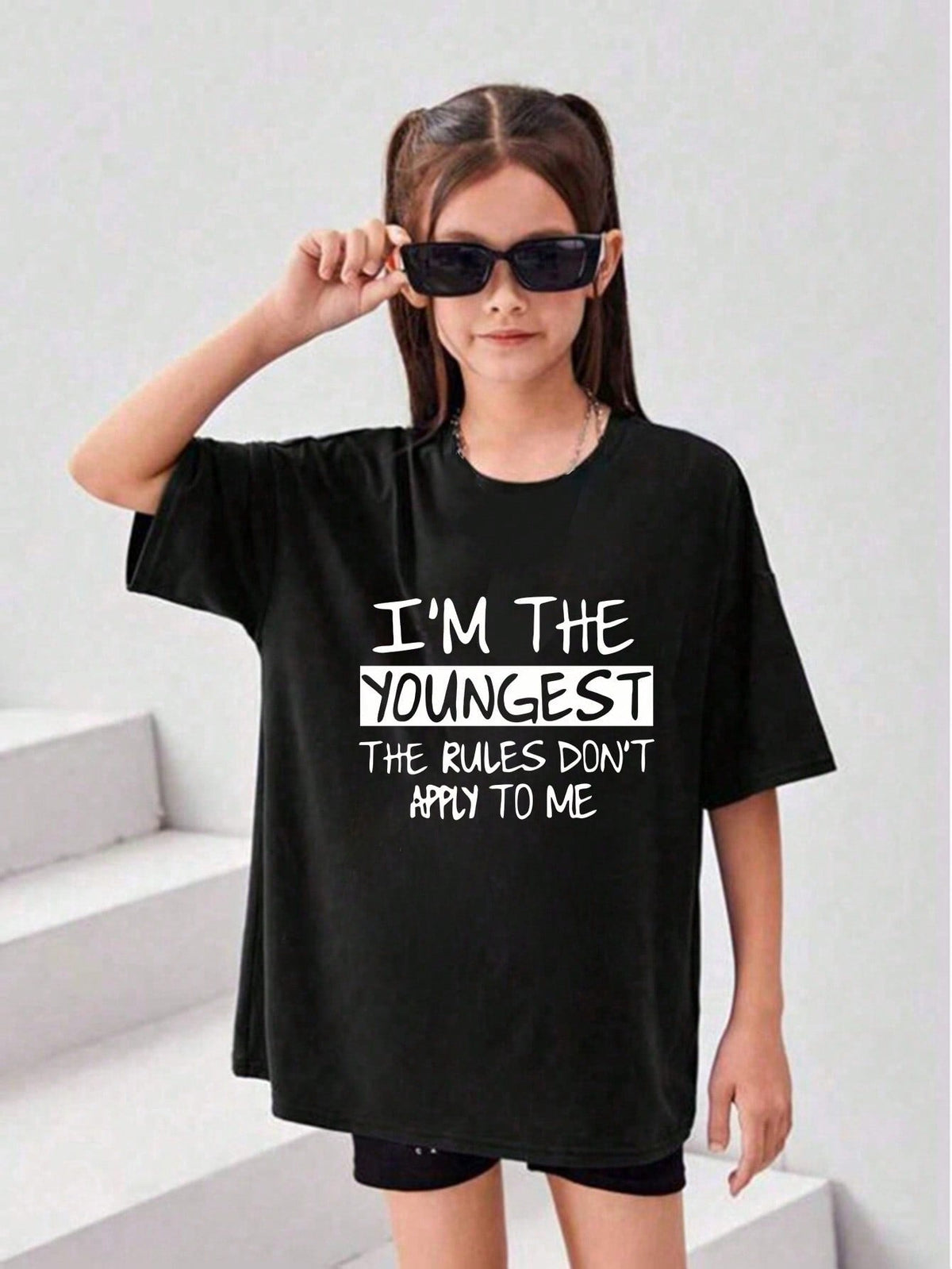 Tween Girl Casual Slogan Print Round Neck Short Sleeve Summer T-Shirt Top