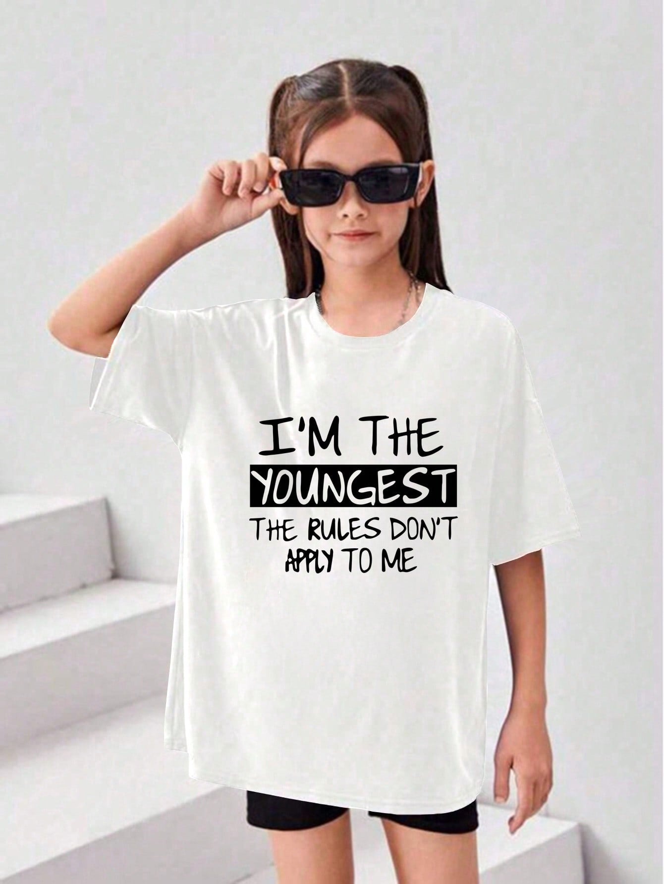 Tween Girl Casual Slogan Print Round Neck Short Sleeve Summer T-Shirt Top