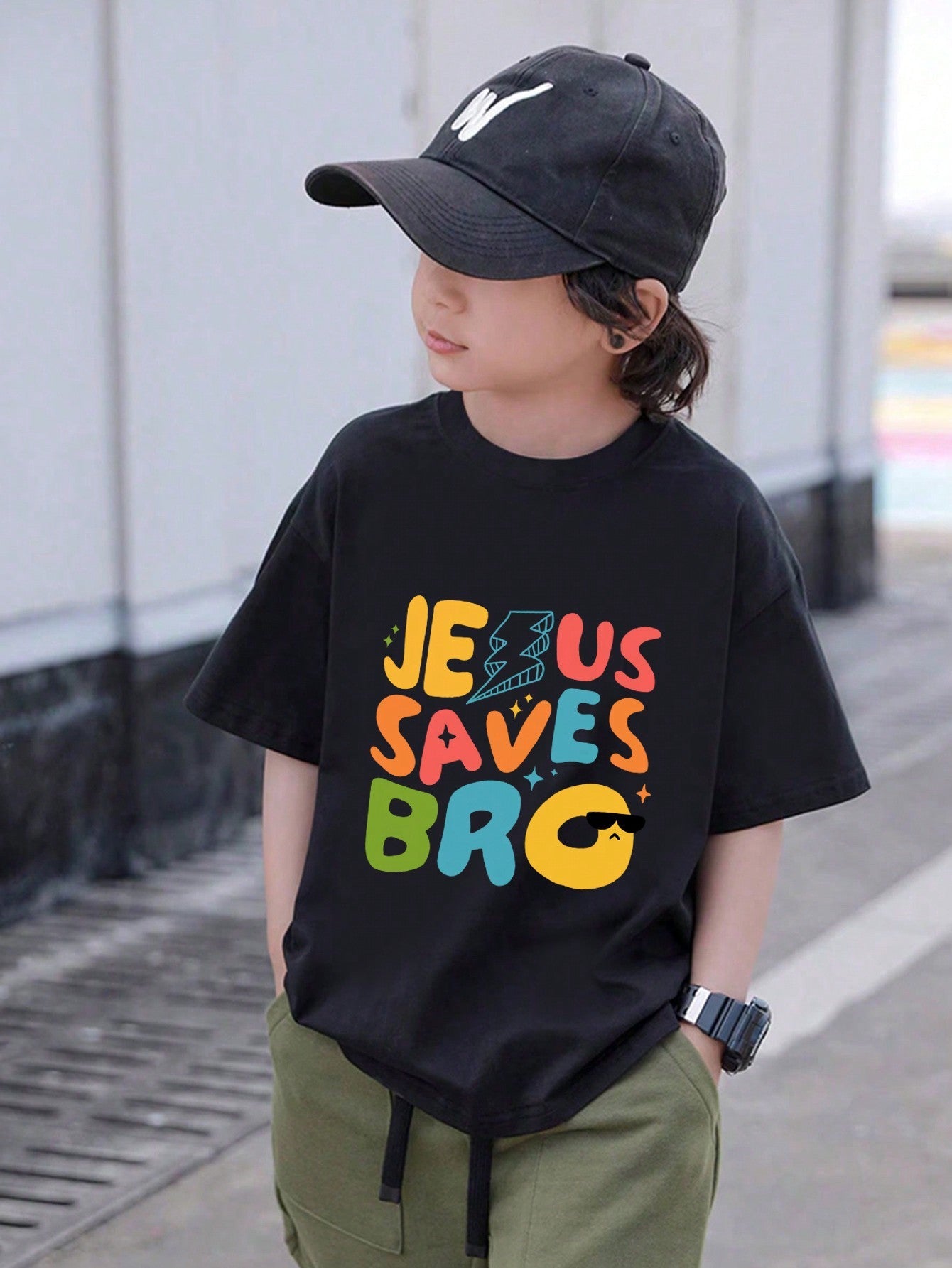 Tween Boy 2024 Summer Casual Slogan T-Shirt - Round Neck, Short Sleeves, Drop Shoulder