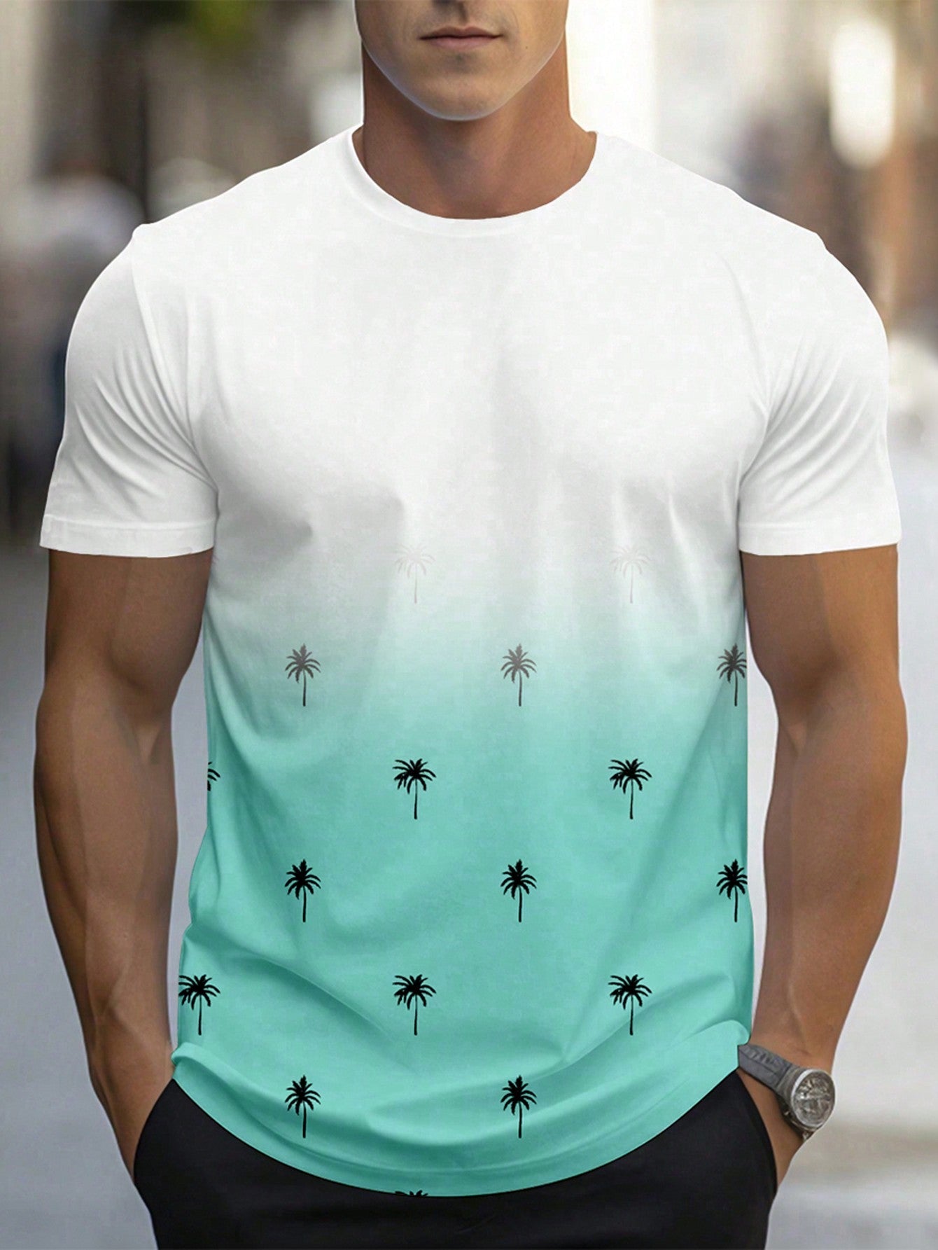 Men's Casual Gradient Print Short-Sleeve T-Shirt for Summer