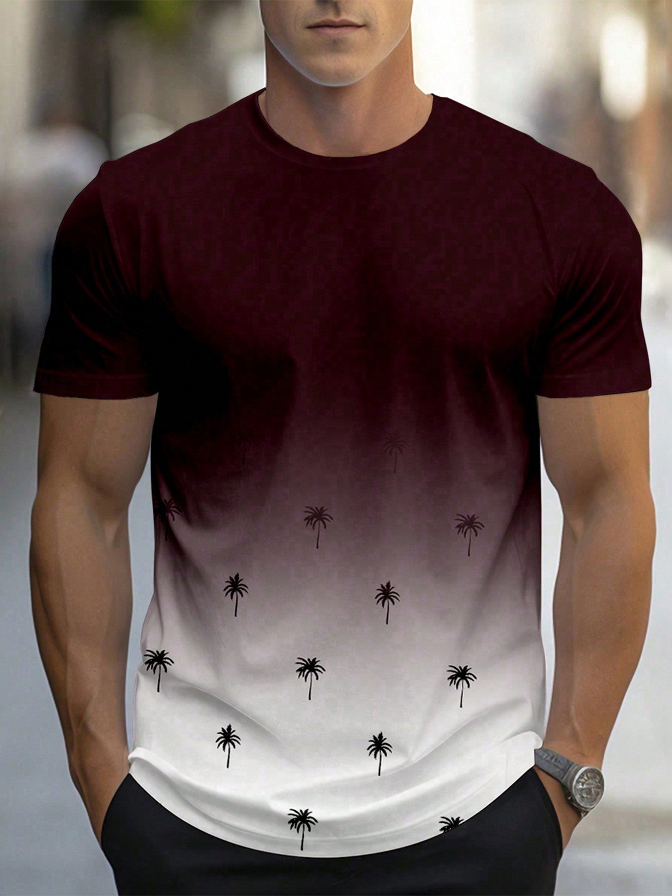 Men's Casual Gradient Print Short-Sleeve T-Shirt for Summer