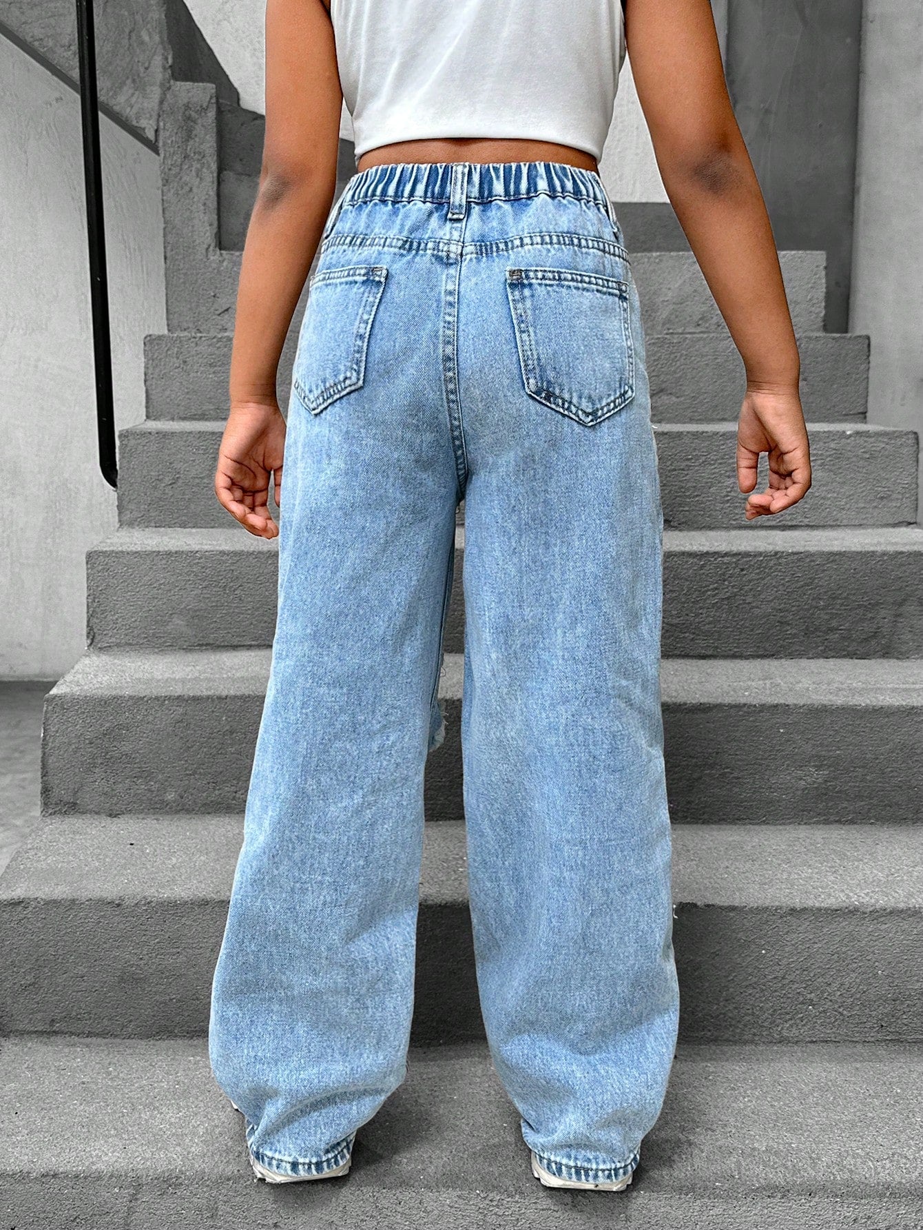 Tween Girls Boho Ripped Baggy Wide Leg Denim Jeans with Pockets - Summer Casual Wear