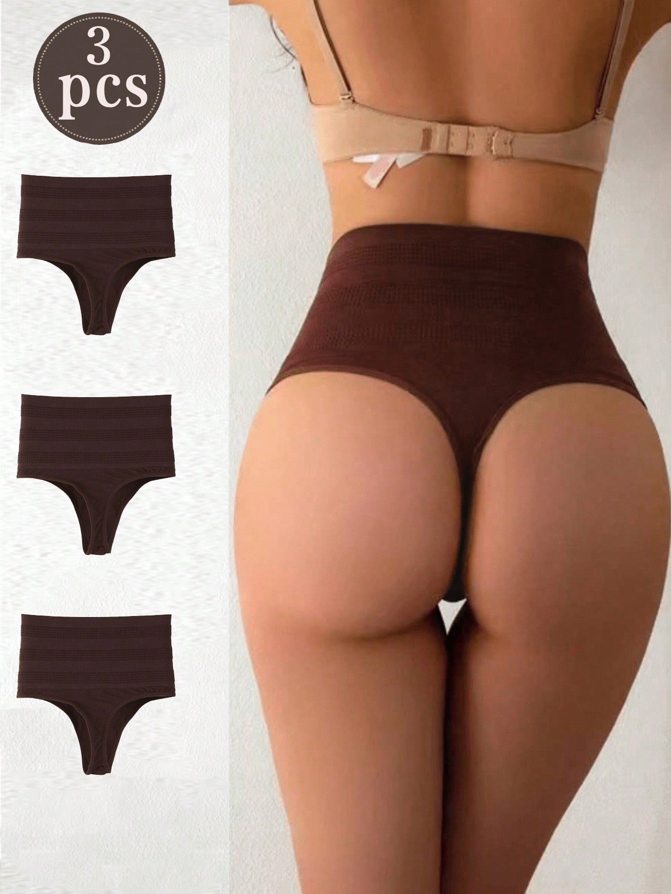 3-Pack High Waist Tummy Control Seamless Thong Panties with Butt Lift