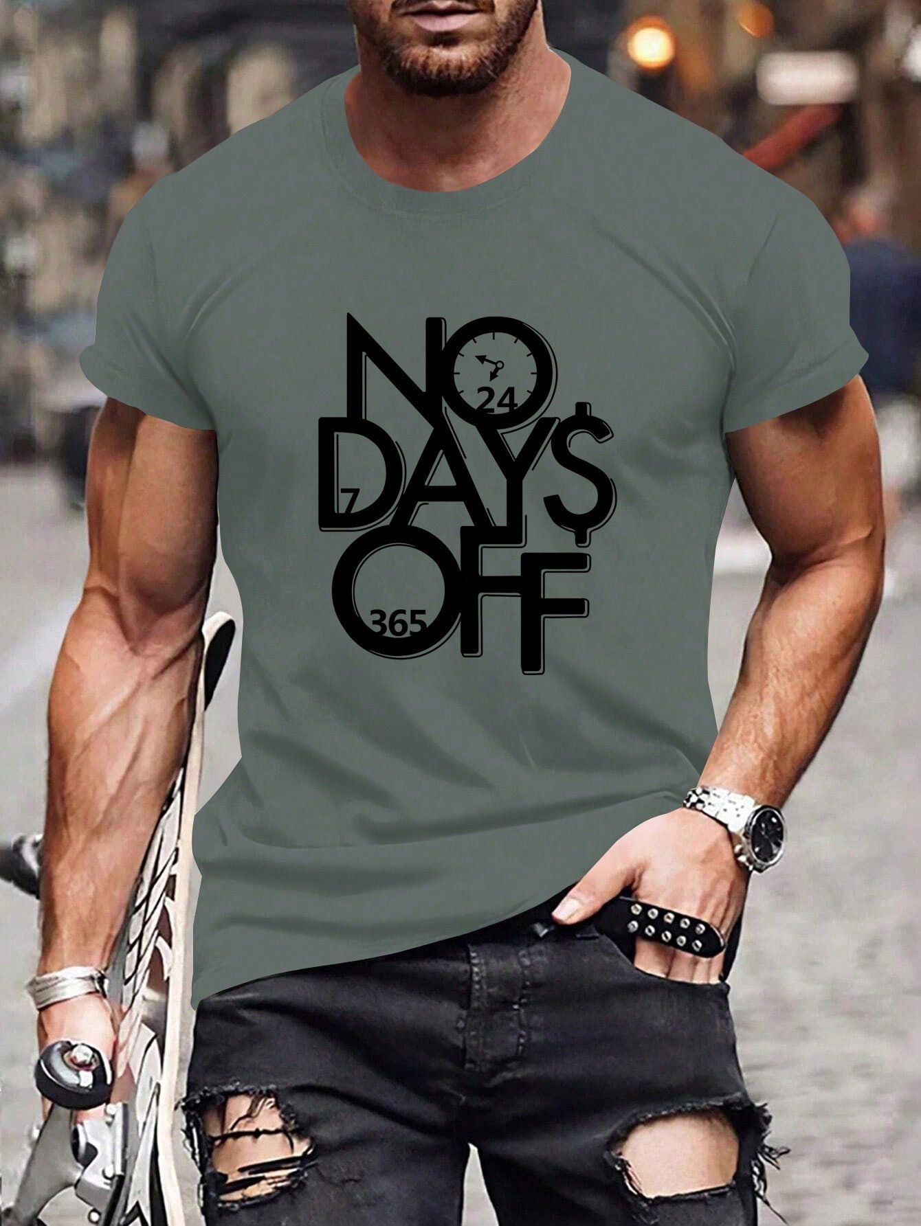 Men's Casual Round Neck Slogan T-Shirt, Short Sleeve, Regular Fit