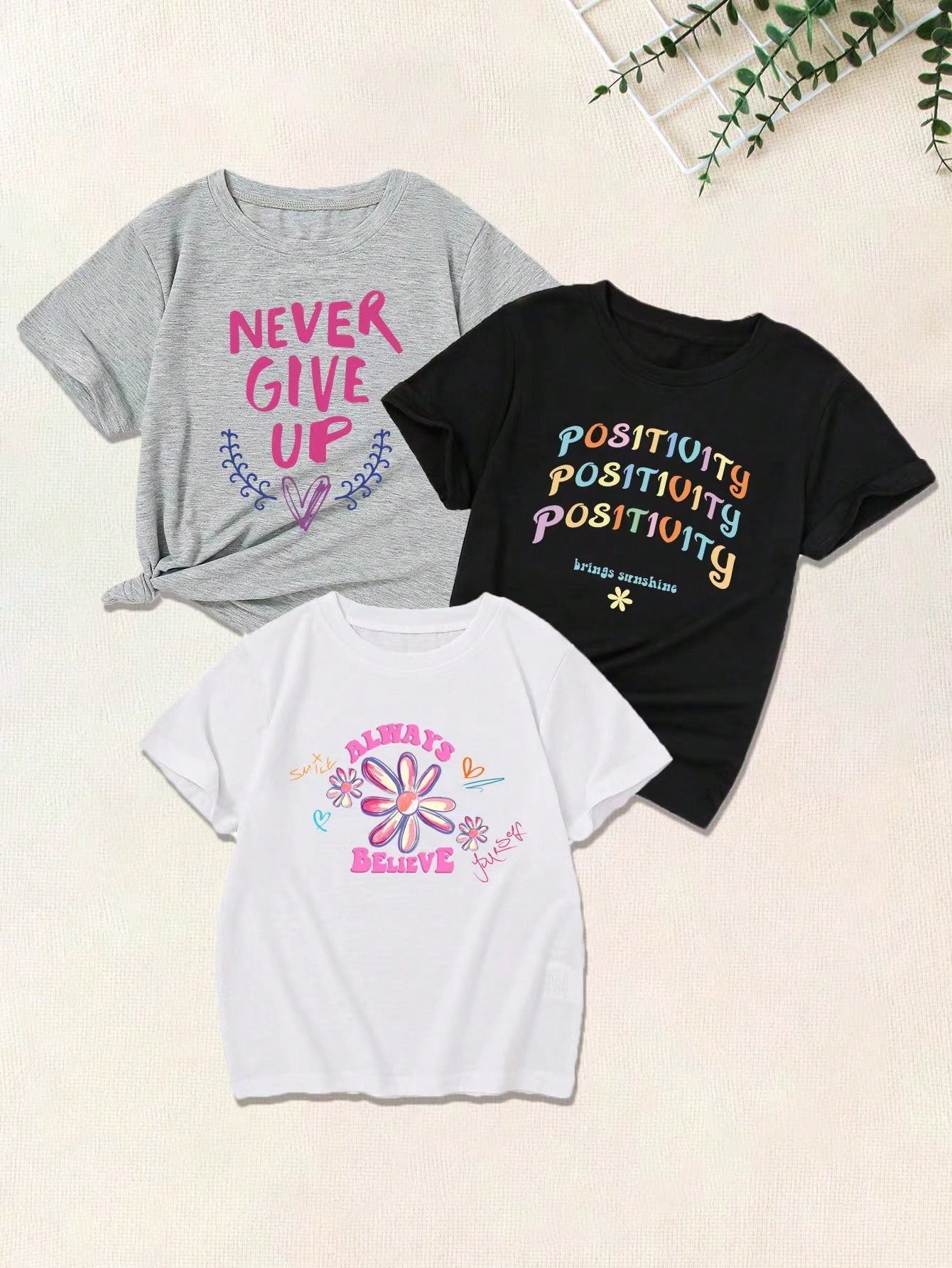 Tween Girl Summer Slogan T-Shirt - Casual, Round Neck, Short Sleeves, Trendy Style