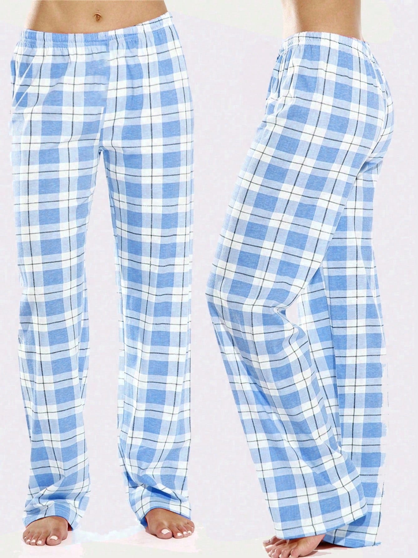 1pc Grey Plaid Sleep Pants, Classic Plaid Homewear & Lounge Loose Women's Long Pants