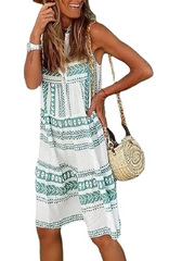 Women's Sleeveless Print V Neck Holiday Casual Dress