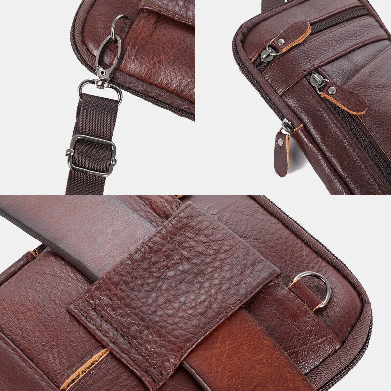 Men Genuine Leather Multi-carry Anti-theft 6.5 Inch Phone Bag Crossbody Waist Sling