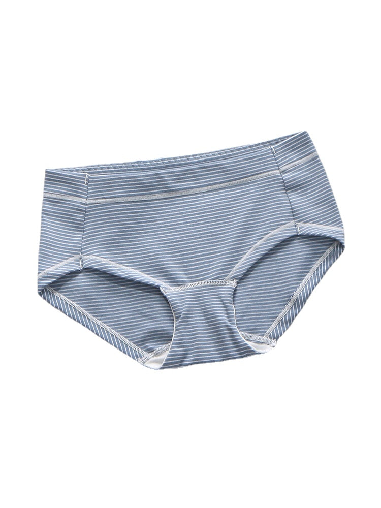 Women Striped Print Cotton Stretch Thin Breathable Seamless Mid Waist Panties