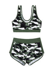 Women's Swimwear Bikini 2 Piece Normal Swimsuit Open Back Printing Camo Camouflage Army Green Tank Top Scoop Neck Bathing Suits Sexy Vacation Fashion / Modern / New