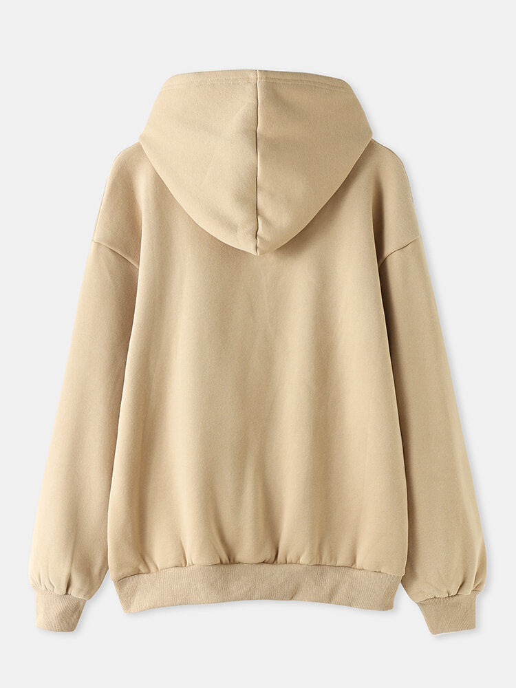 Women Letter Printing Velvets Kangaroo Pocket Cross-Border Warm Long-Sleeved Hooded Sweater