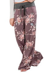 Women Plus Size Flowers Print Drawstring Waist Loose Home Casual Pajamas Pants