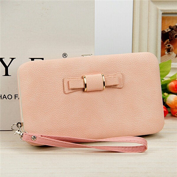 Women Candy Color Bowkot 5.5 Inch Phone Wallets Case Hasp Long Purse Clutches