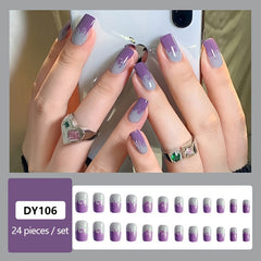 24 Pcs Purple Spring Summer Fake Nails, Medium Press On Acrylic Nails with Designs for Women Girls