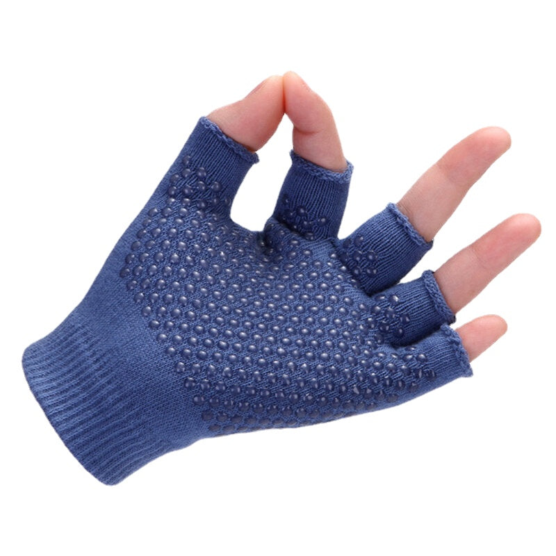 Women Non Slip Sporty Style Design Fingerless Yoga Gloves Cotton Open Figure Glove