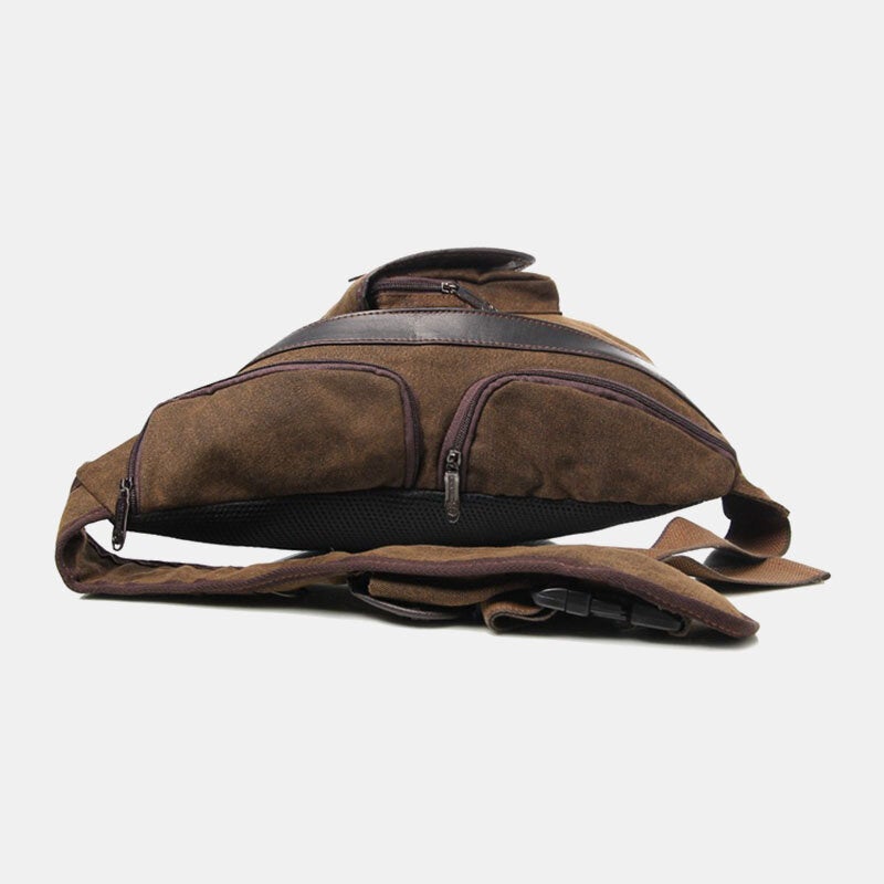 Men Retro Washed Canvas Multi-pocket Waterproof Chest Bag Outdoor Sport Large Capacity Wear-resistant Crossbody Shoulder